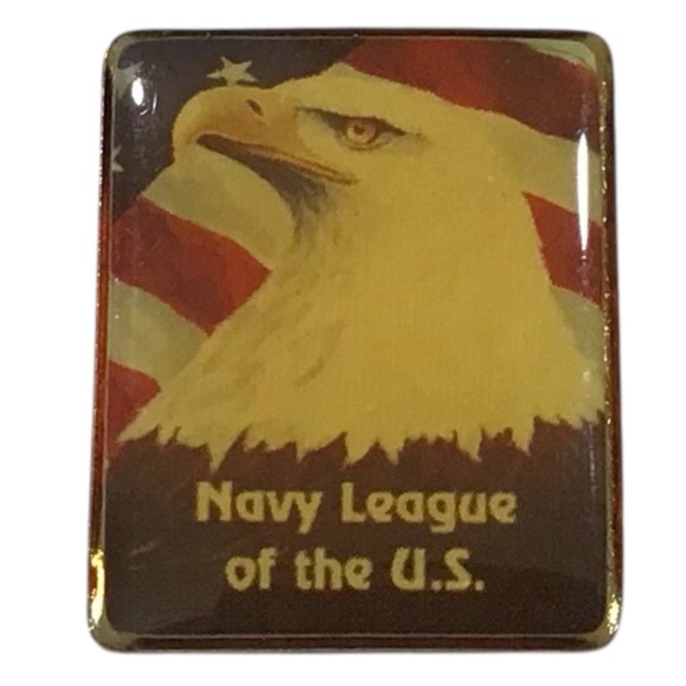 Navy League Military Pin Eagle Flag Enamel Red White Gold Jewelry